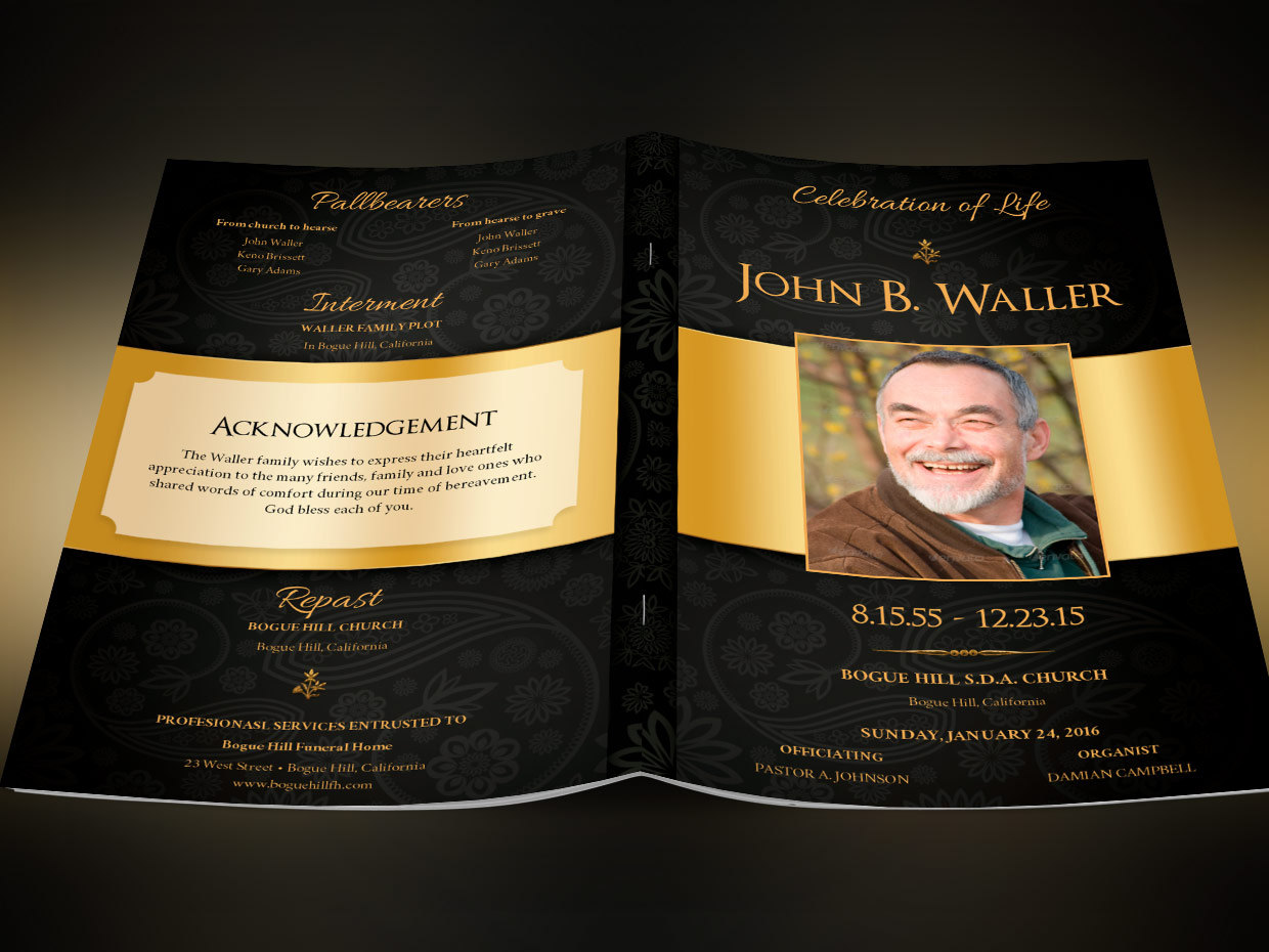Black Gold Dignity Funeral Program Publisher Templates