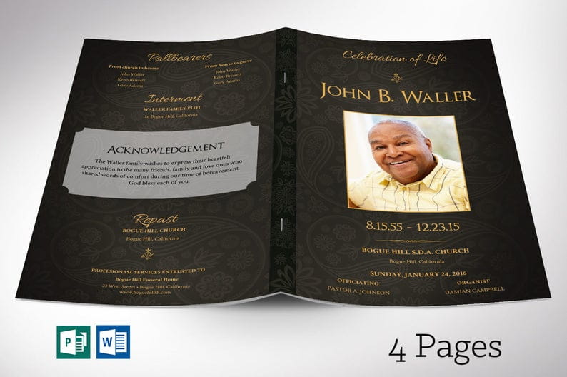 Black Gold Funeral Program Word Publisher