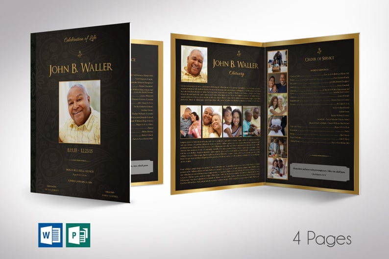 Black Gold Funeral Program Word Publisher