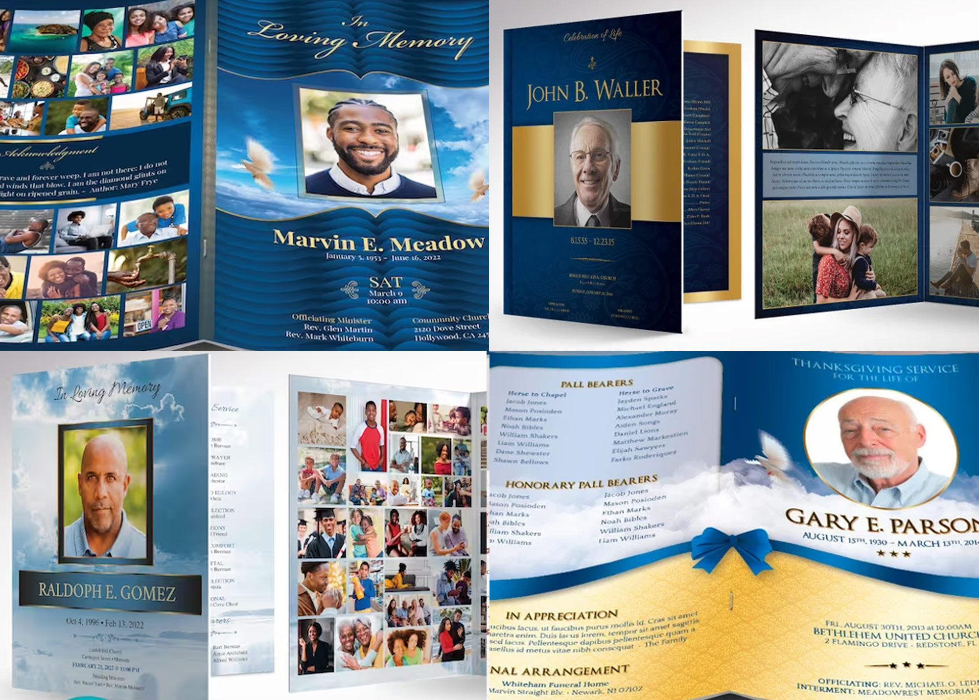 Blue and Gold Funeral Programs for Men