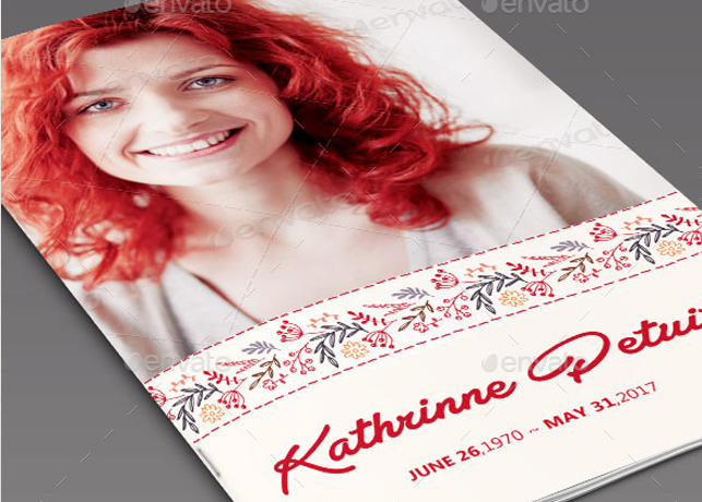 Cherry Red Funeral Program Template