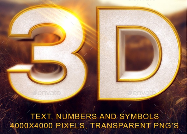 Gold Beveled 3D Text and Symbols