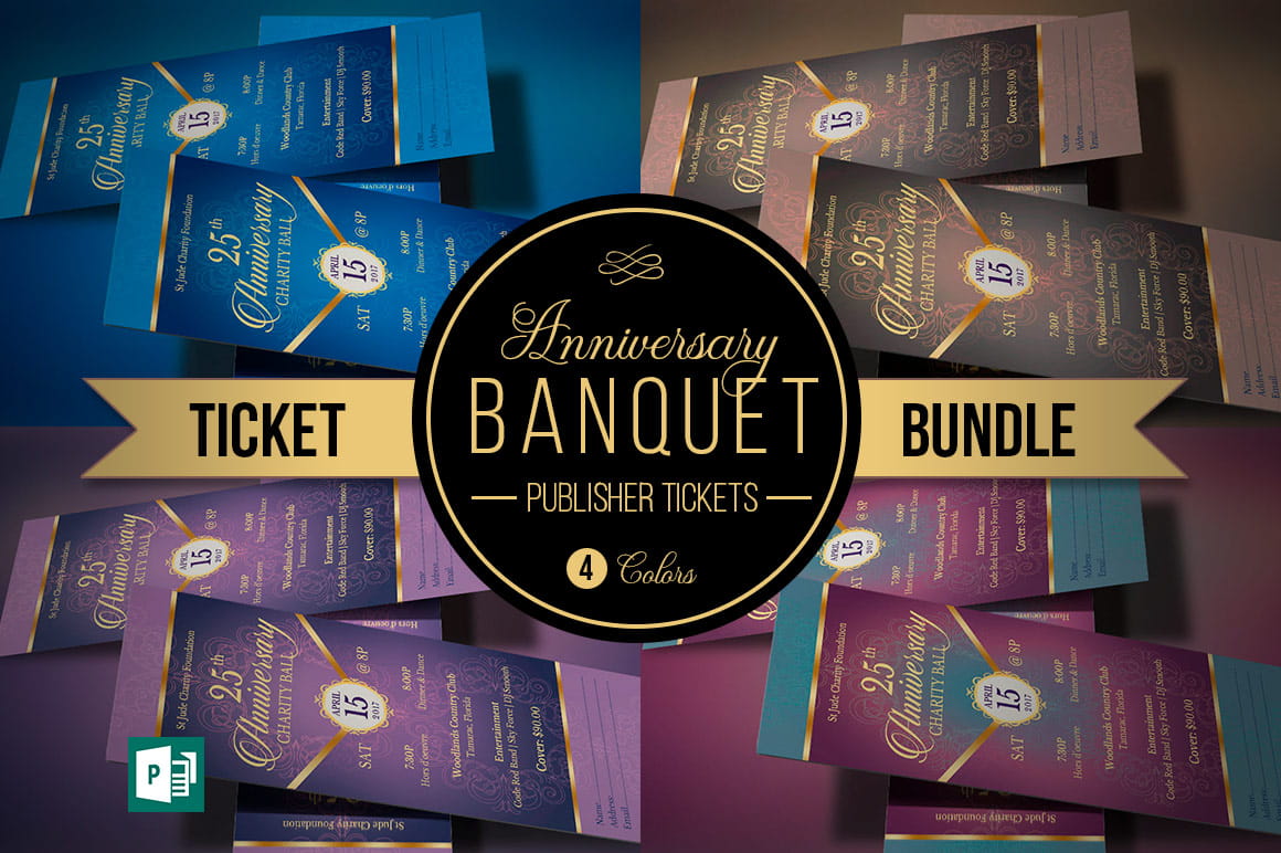 Anniversary Banquet Ticket Bundle Publisher Template