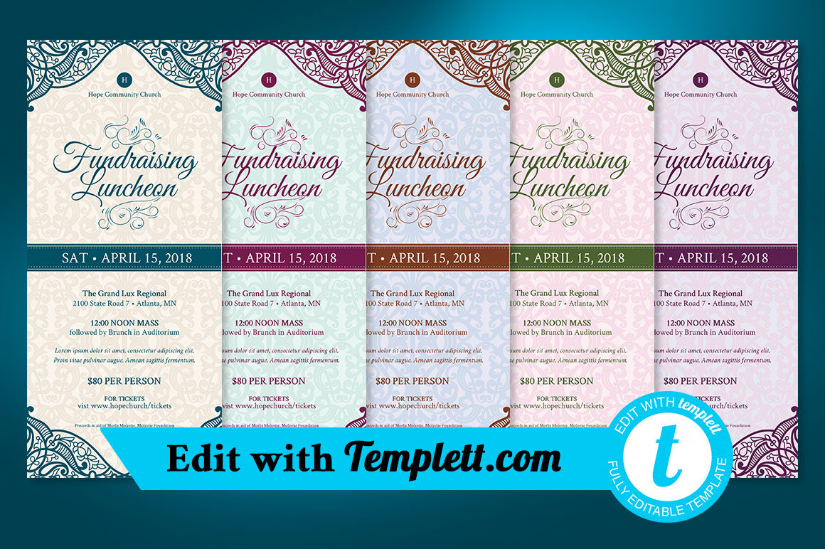 Fundraising Luncheon Flyer Templett - Editable in any web browser on templett.com - 5 Color Options