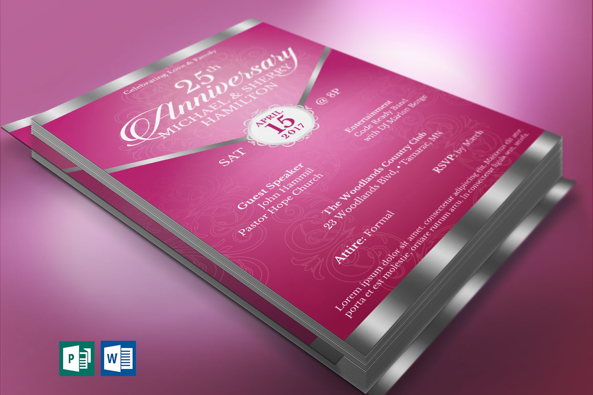 Pink Silver Anniversary Gala Flyer Publisher Word Template