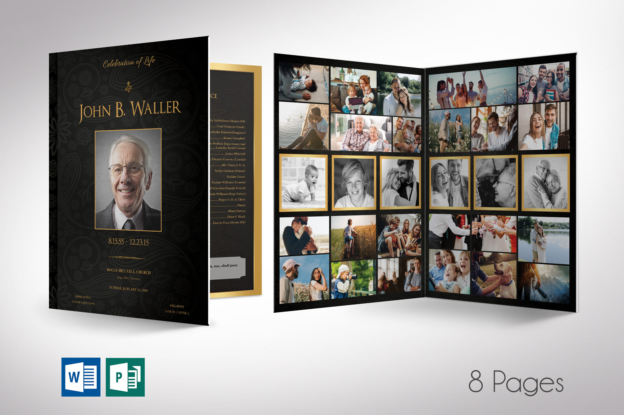 Black Dignity Funeral Program Word Publisher Tabloid Template