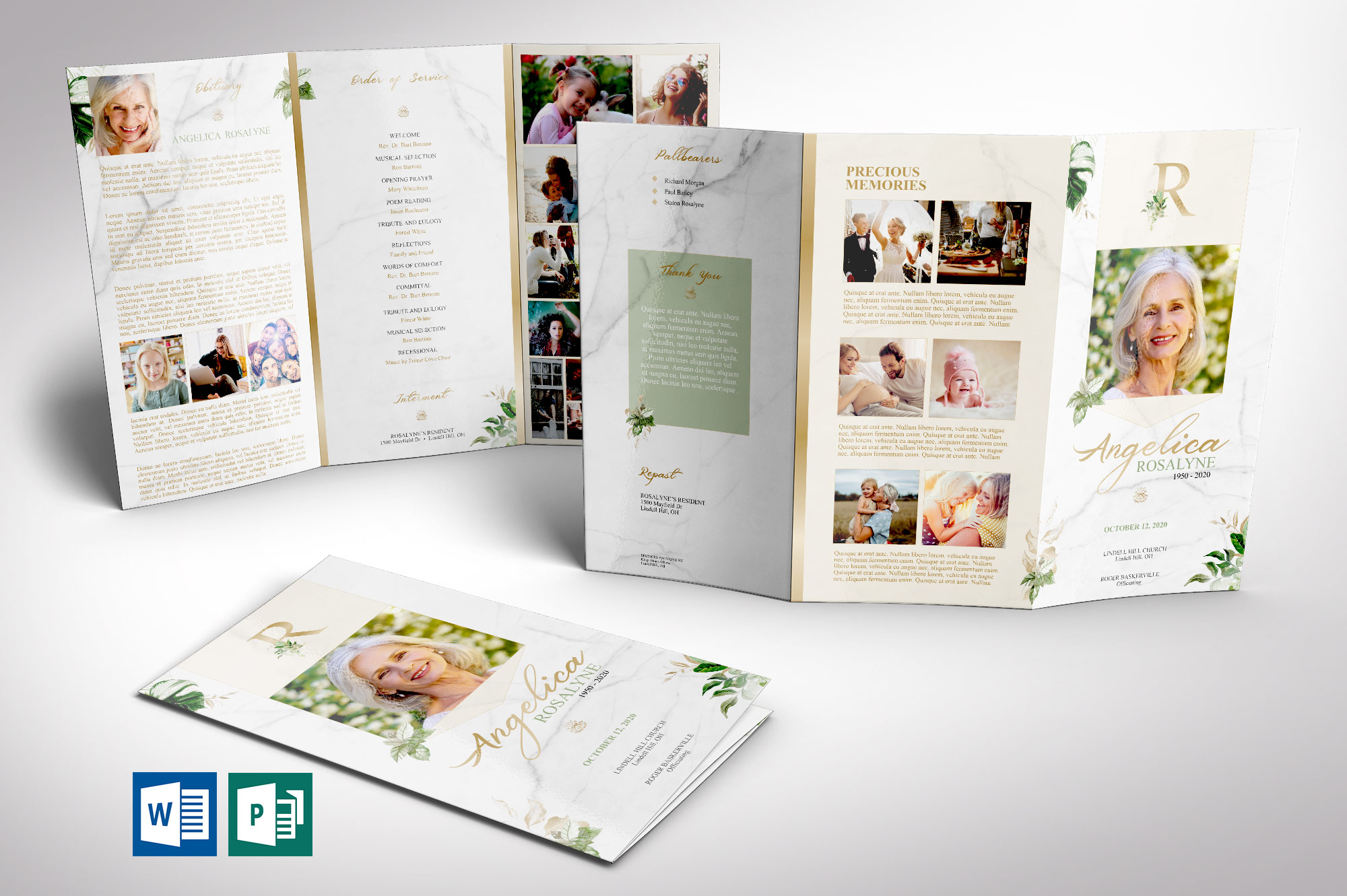Tropica Tabloid Trifold Funeral Program Word Publisher Template
