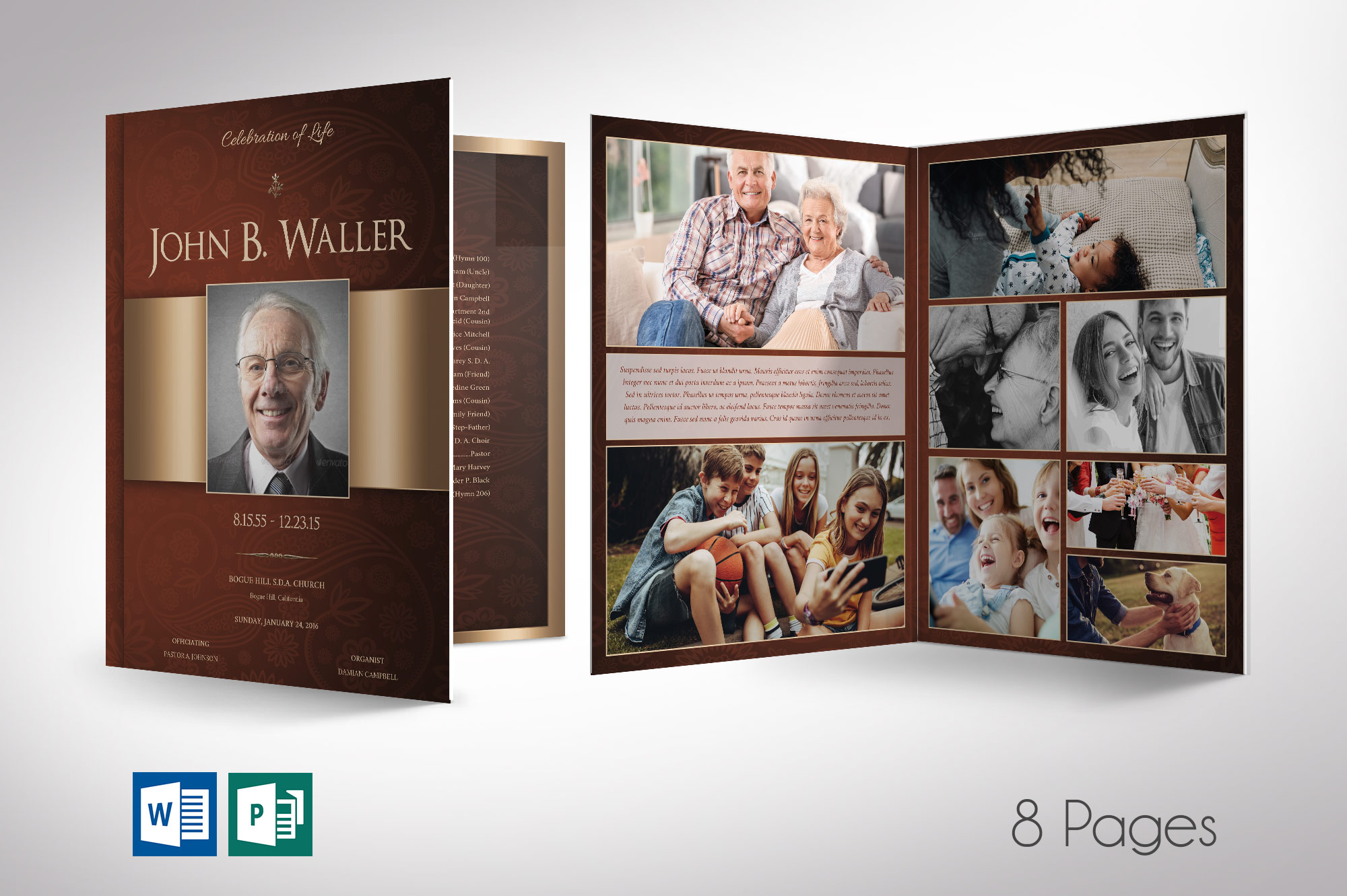 Copper Dignity Tabloid Funeral Program Word Publisher Template