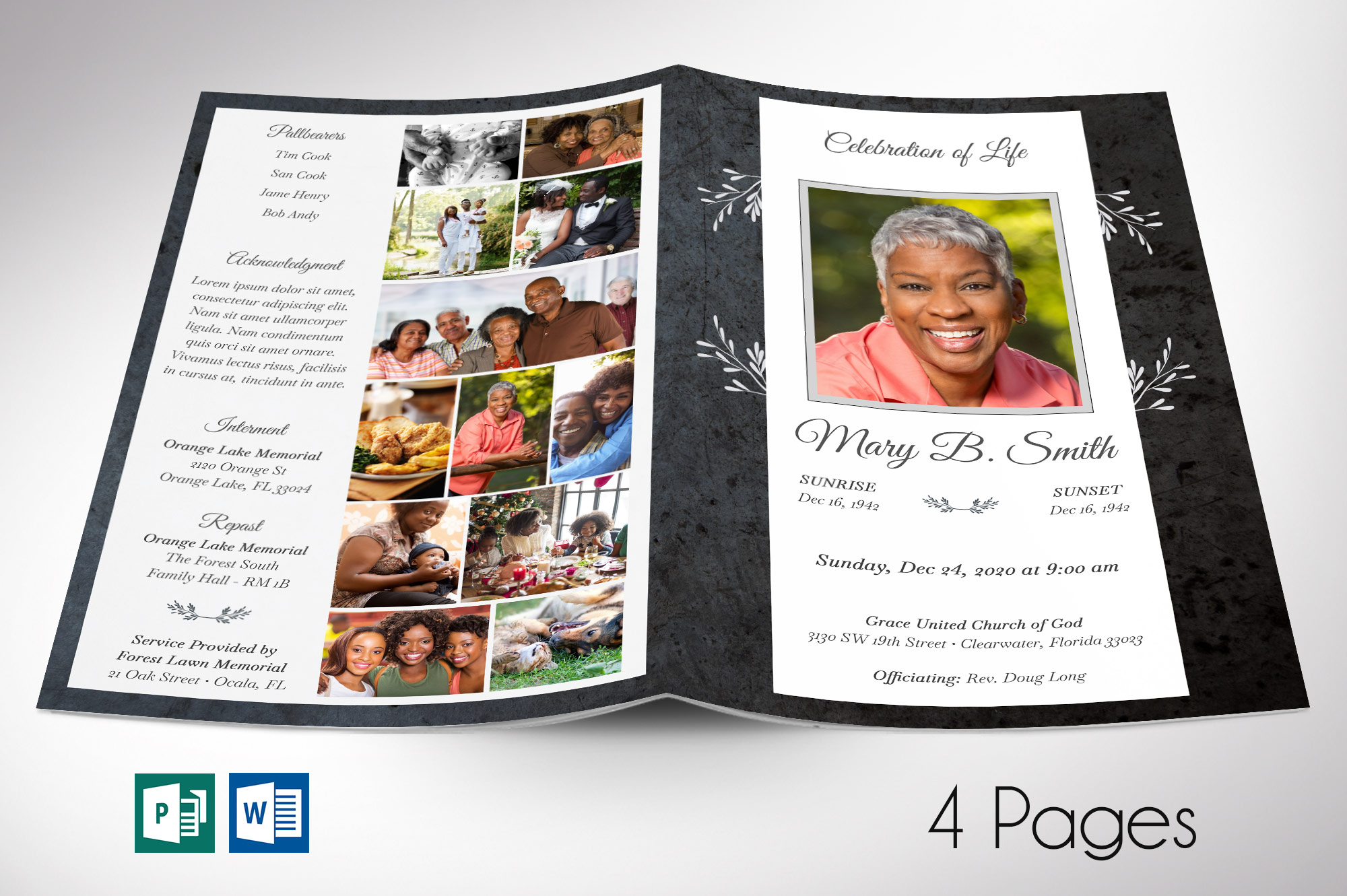 Graystone Funeral Program Word Publisher Template