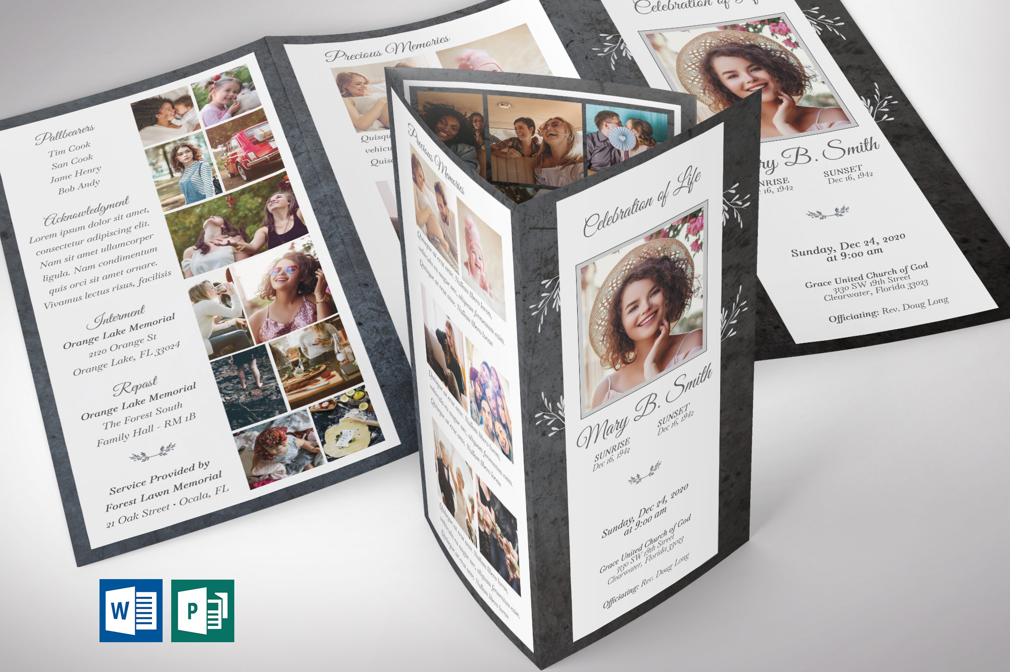 Graystone Legal Trifold Funeral Program Word Publisher Template