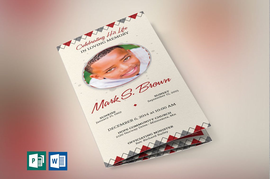 Argyle Trifold Funeral Program Word Publisher Template