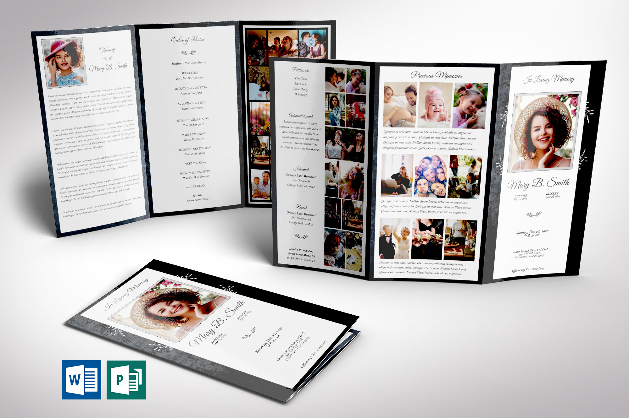 Graystone Tabloid Trifold Funeral Program Word Publisher Template