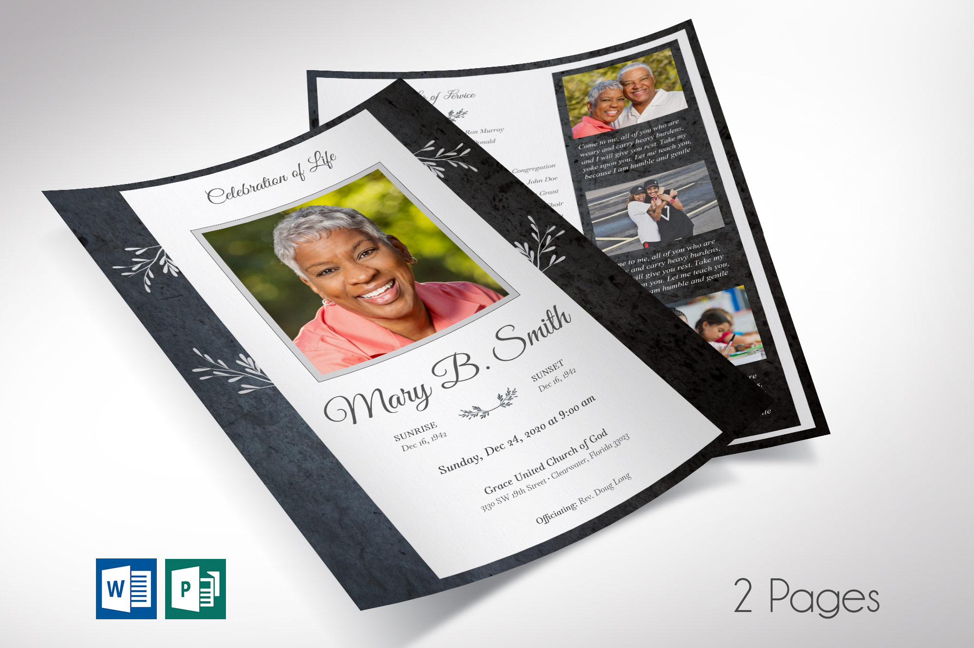 Graystone One Sheet Funeral Program Word Publisher Template