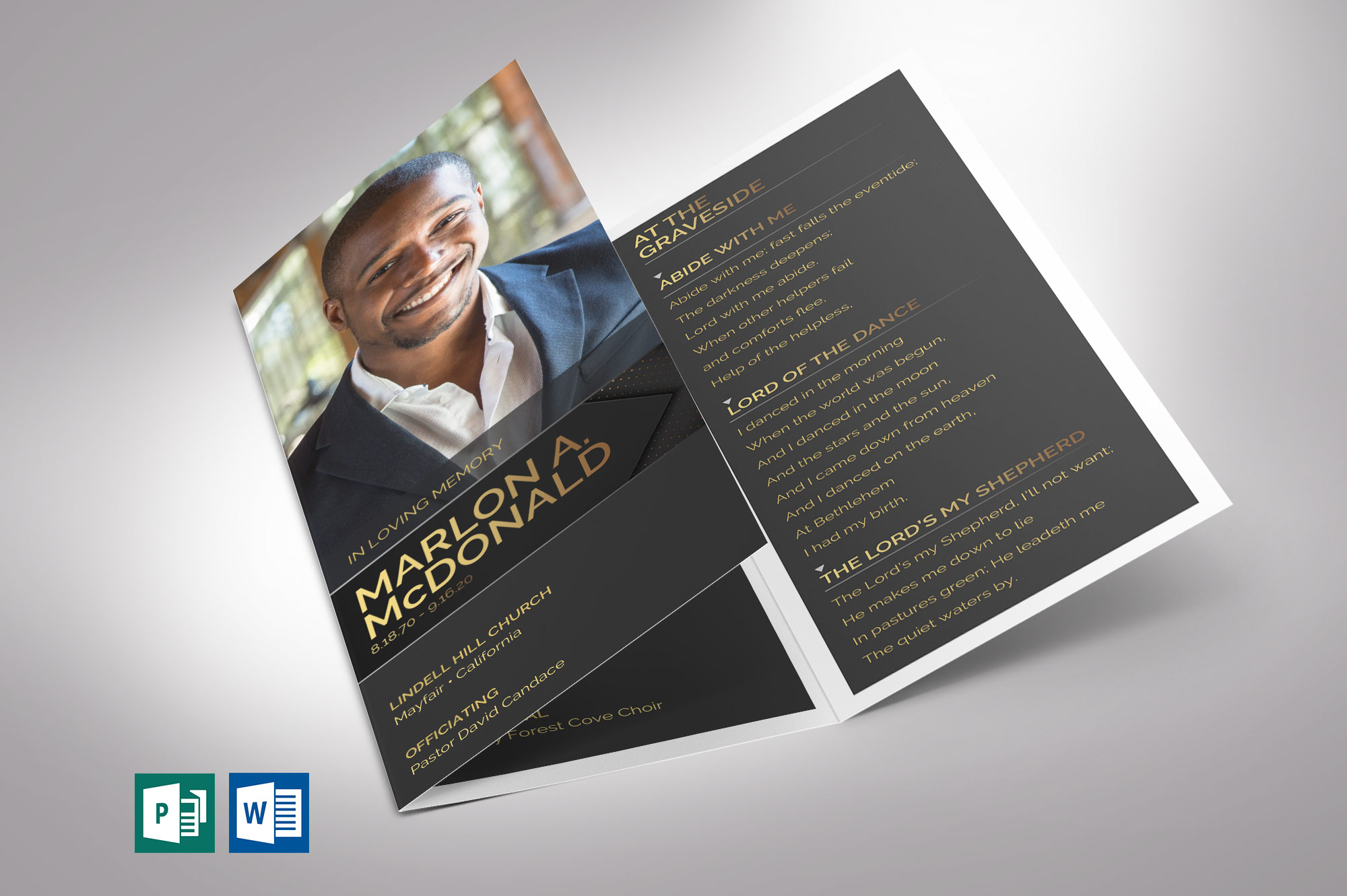 Gold Luxury Trifold Funeral Program Word Publisher Template