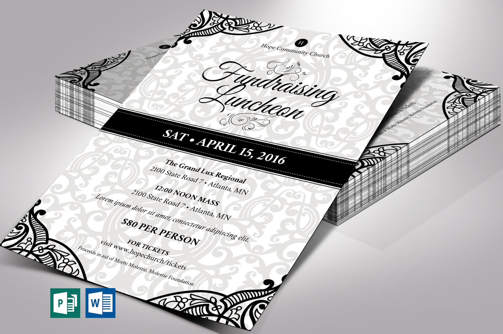 White Black Luncheon Flyer Word Publisher Template