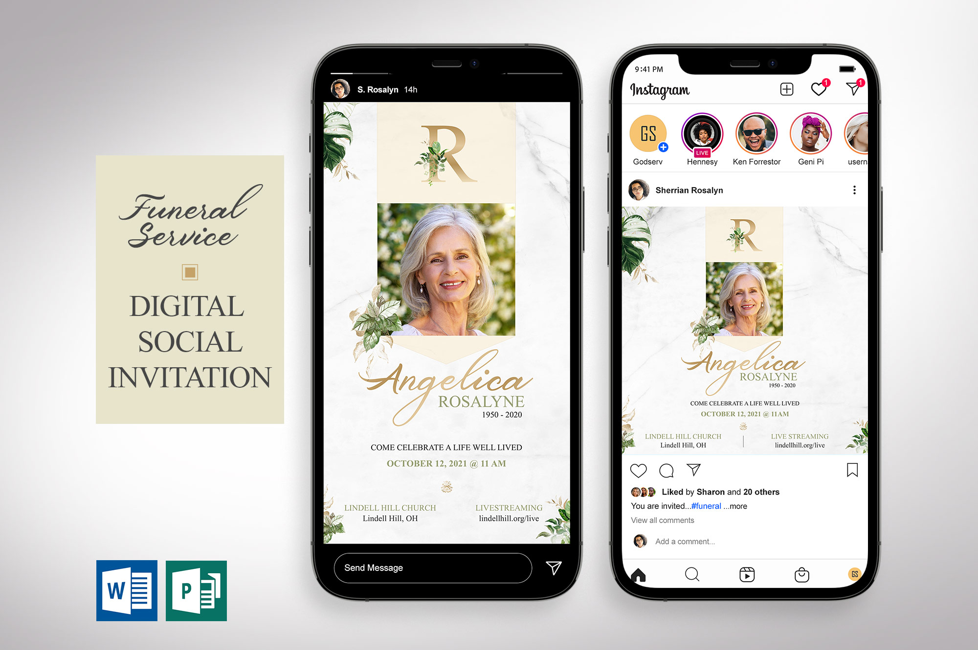 Tropica Funeral Digital Invitation Word Publisher Template