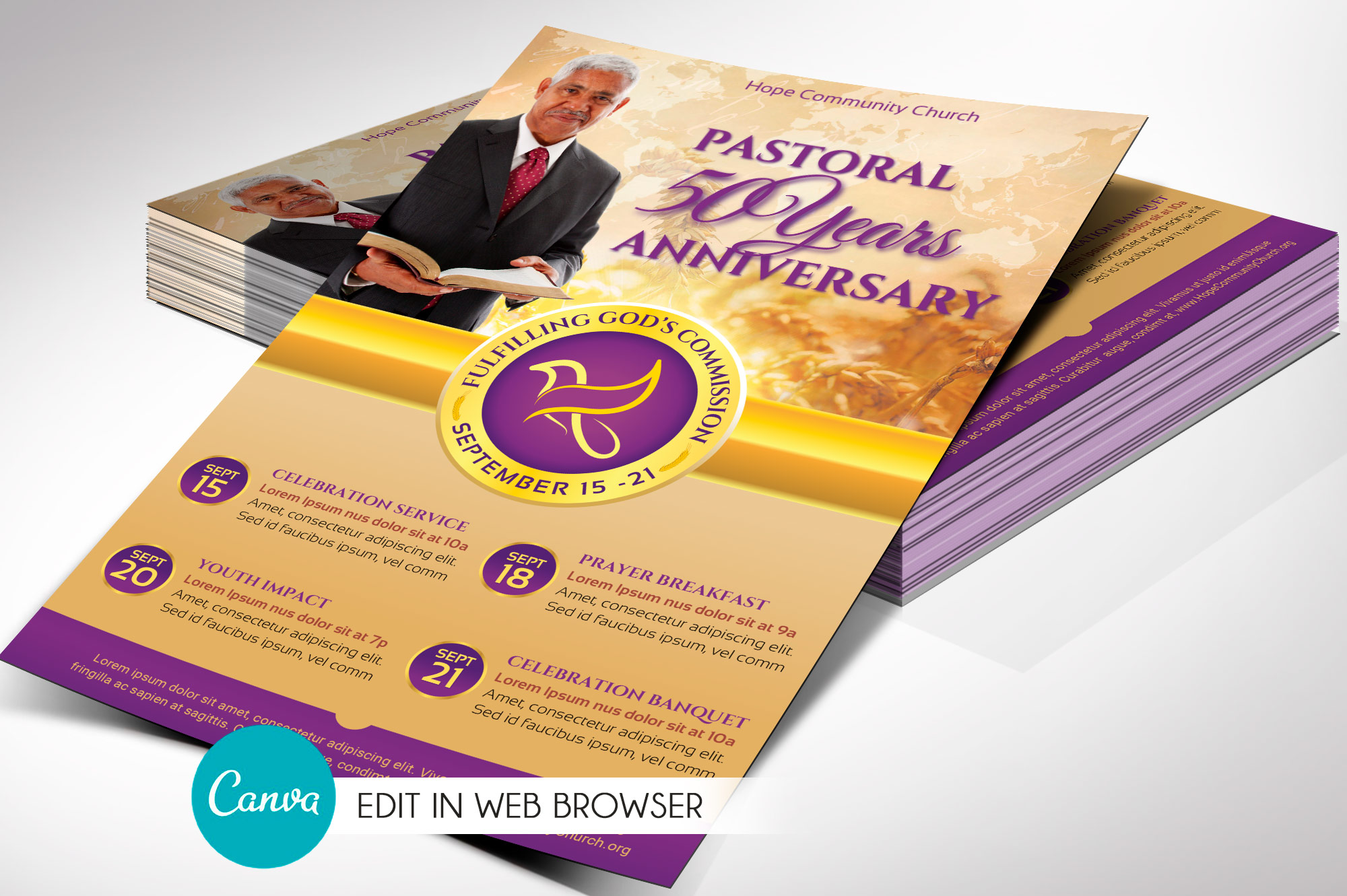 Clergy Anniversary Flyer Canva Template