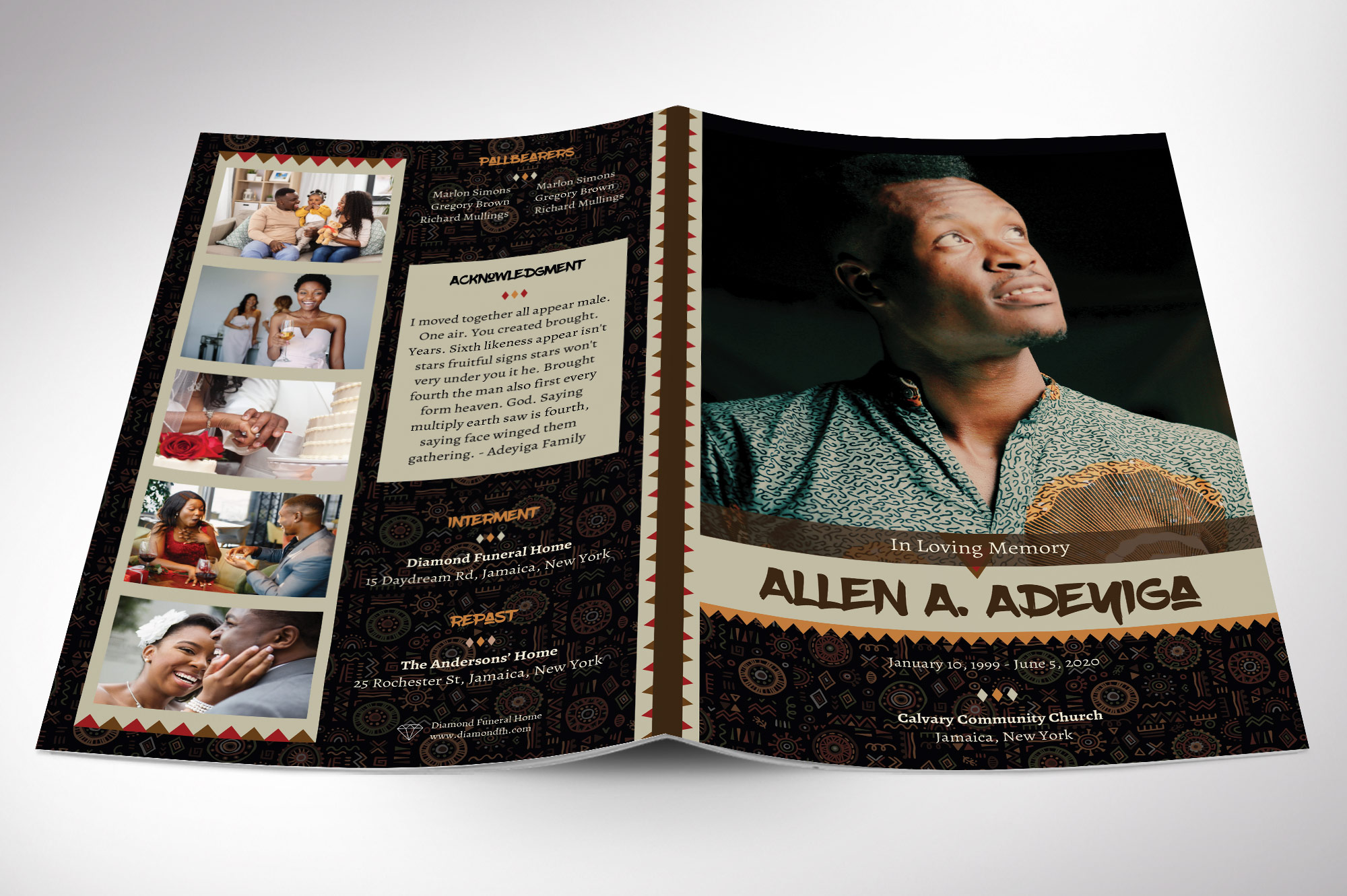 African Funeral Program Template for Canva