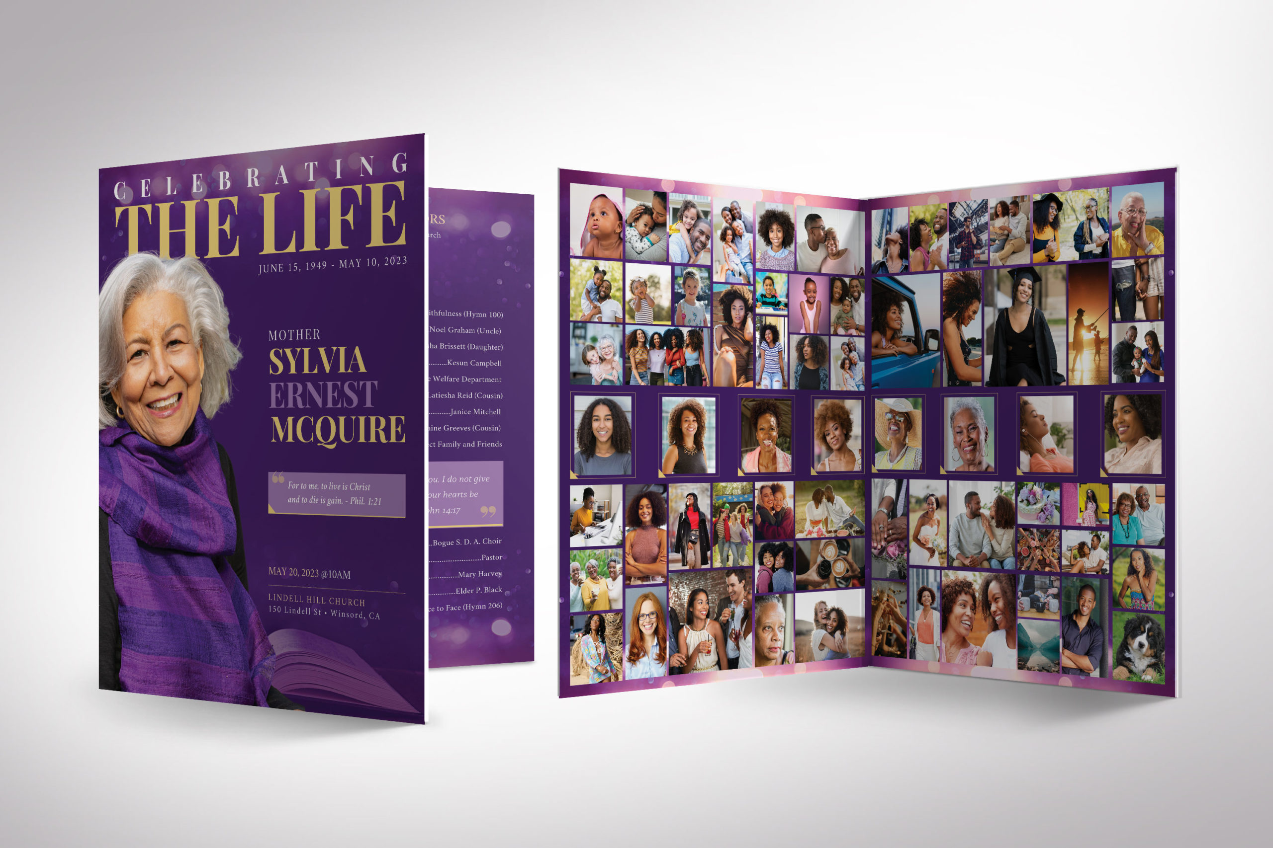 Purple Life Tabloid magazine-style funeral program