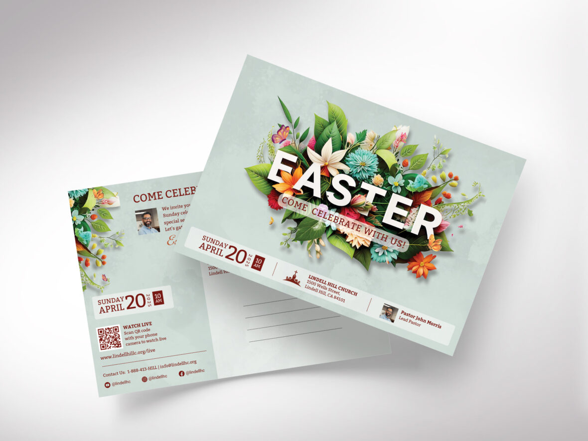 Floral Easter Sunday Postcard Template for Canva 2, Teal Church Service Invitation, Resurrection Sunday, Editable Printable, EDDM Compliant
