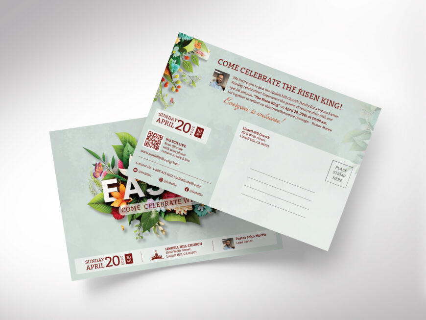 Floral Easter Sunday Postcard Template for Canva