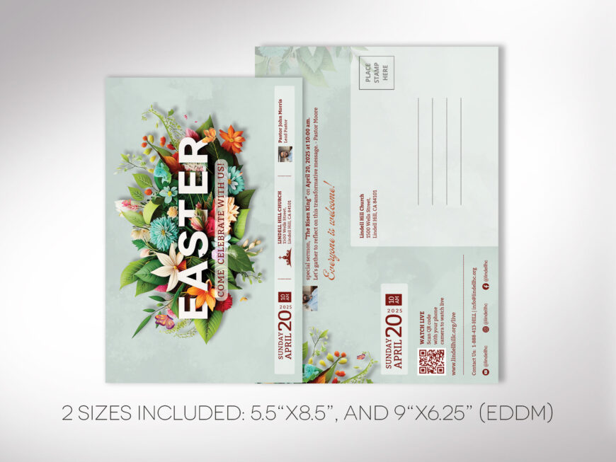Floral Easter Sunday Postcard Template for Canva